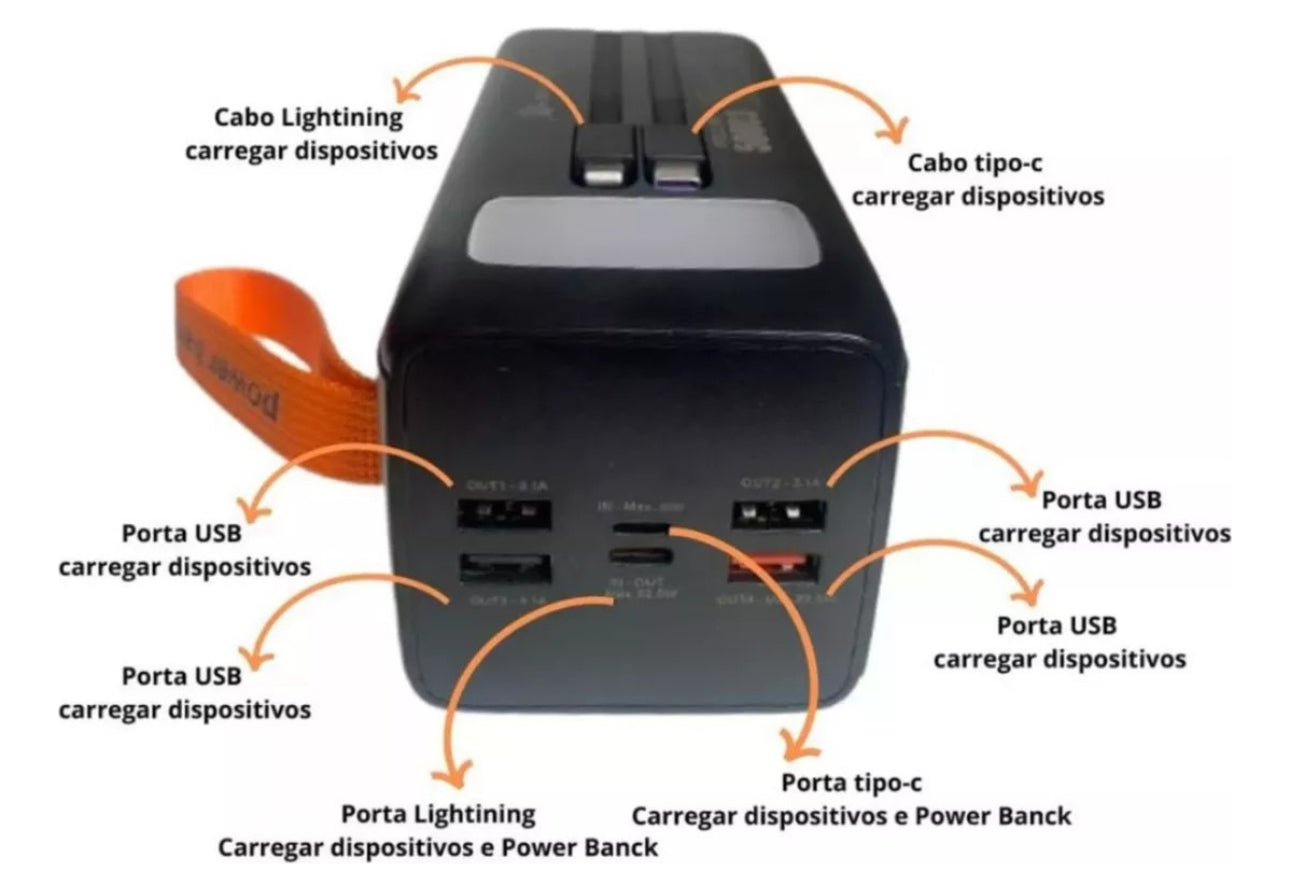 Carregador Portátil Power Bank 50.000mah Universal Externa Branco ou preto