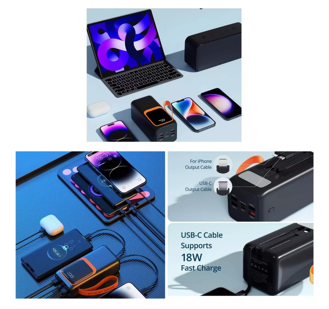 Carregador Portátil Power Bank 50.000mah Universal Externa Branco ou preto