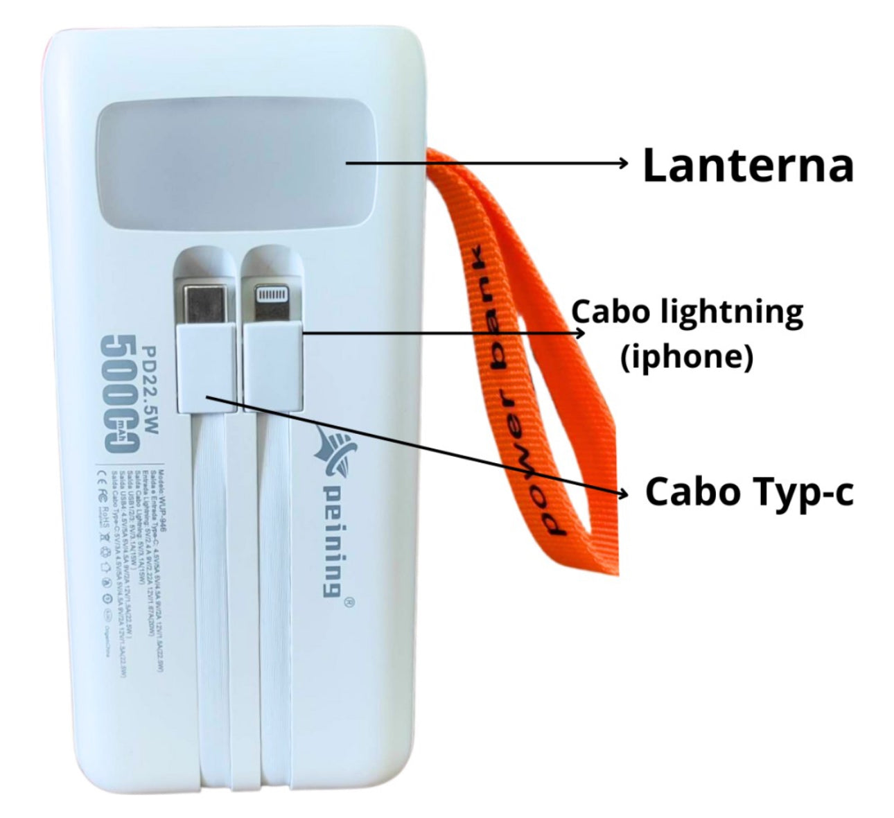 Carregador Portátil Power Bank 50.000mah Universal Externa Branco ou preto